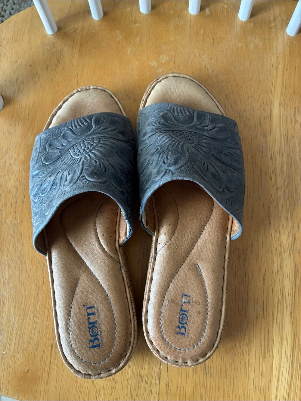 Born Embossed Gray Slide Mules - Picture 1 of 7